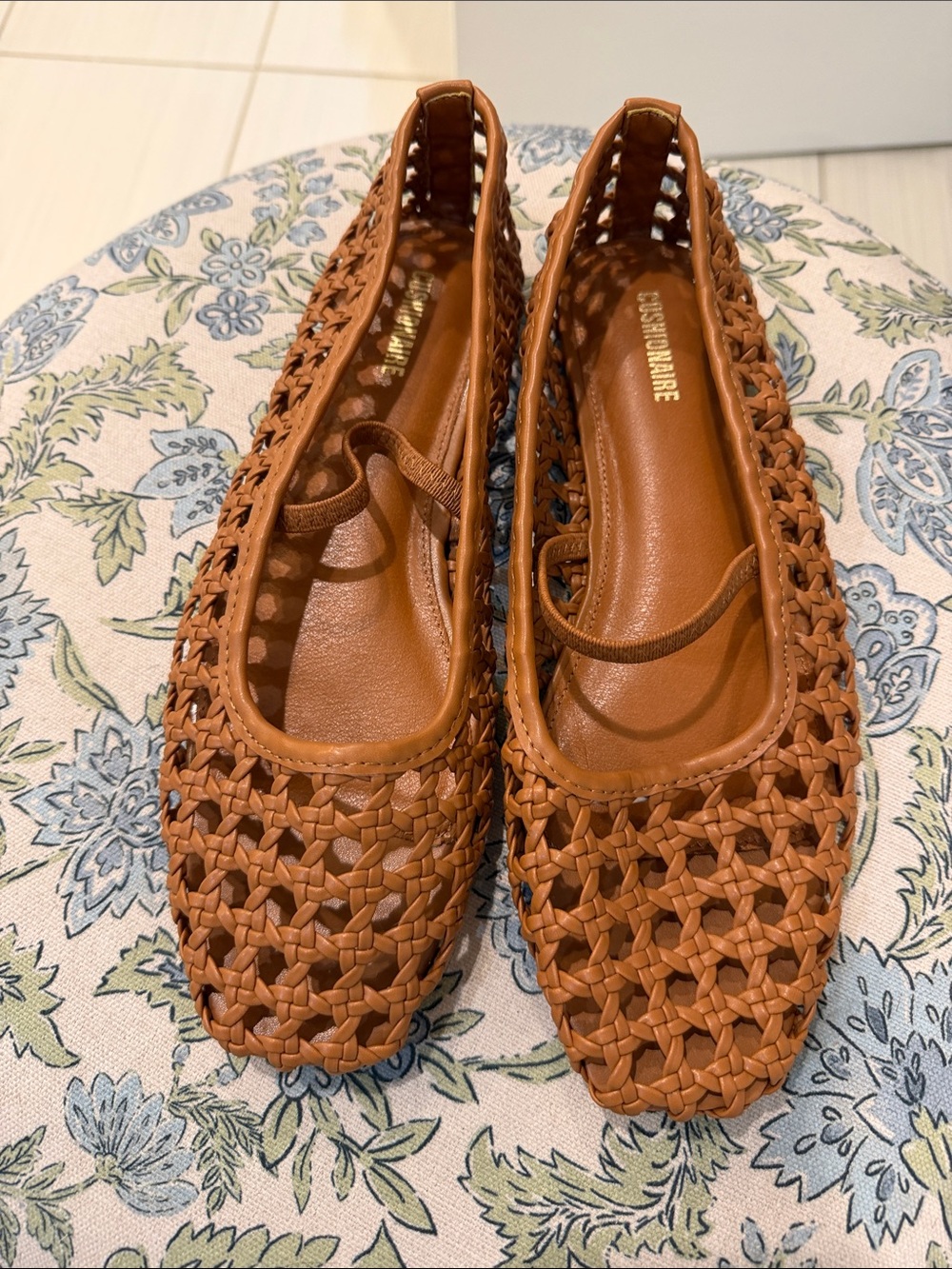 Woven Square-Toe Flats in Cognac by CUSHIONAIRE